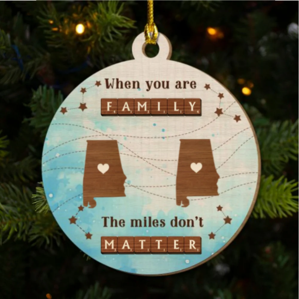 Miles Apart, But Hearts Always Together - Personalized Custom Freeshape 2-Layered Wood Ornament - Image 6