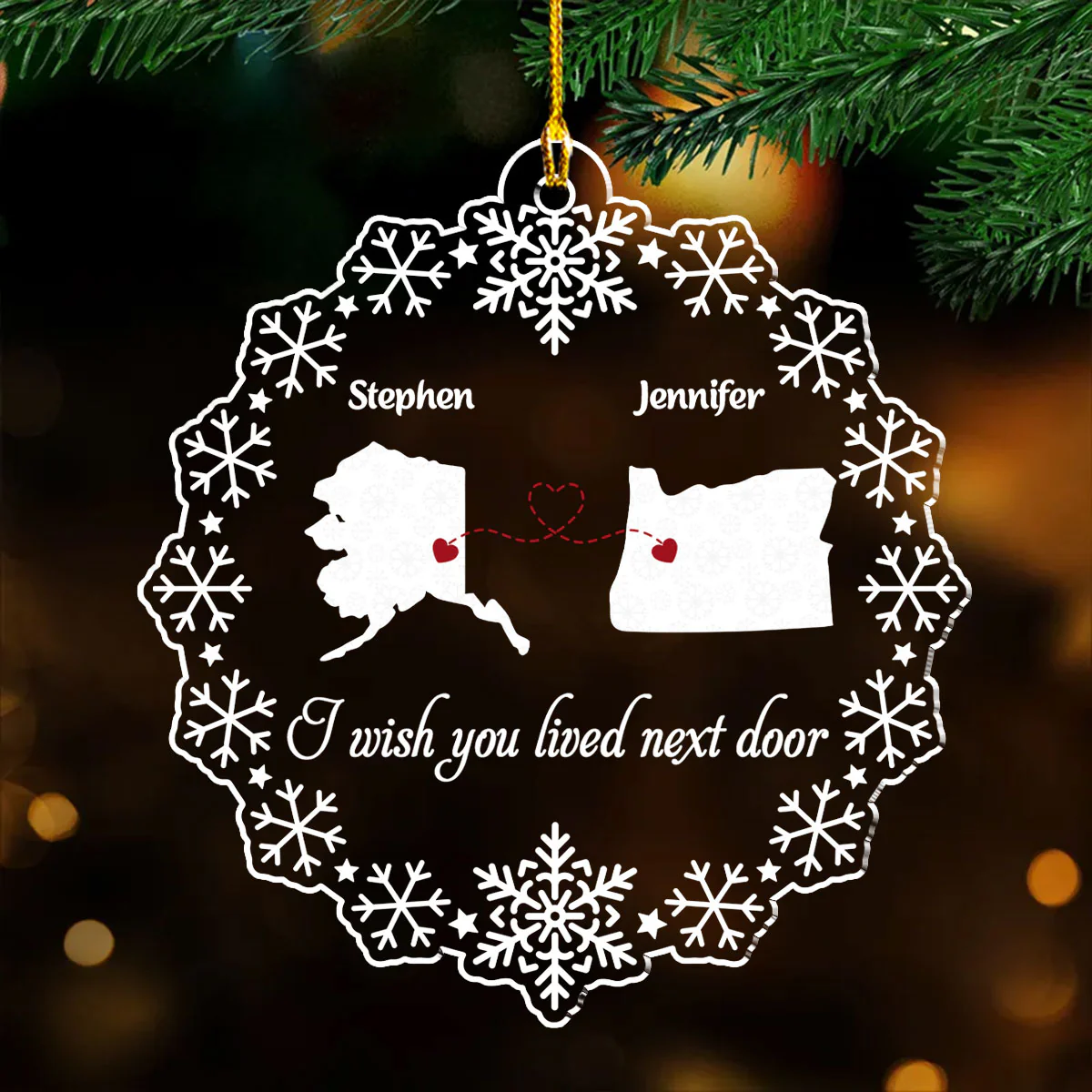 Miles Apart Hearts Together - Personalized Custom Acrylic Ornament - Image 2