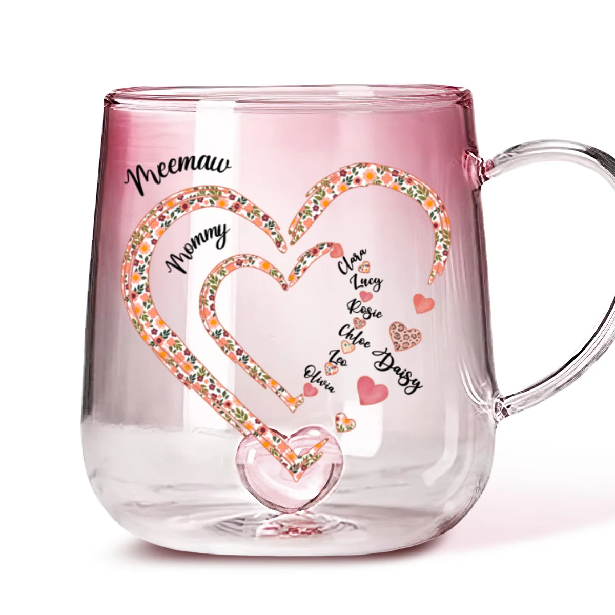 Mimi Heart - Personalized Custom Pink Gradient Glass Mug - Image 7