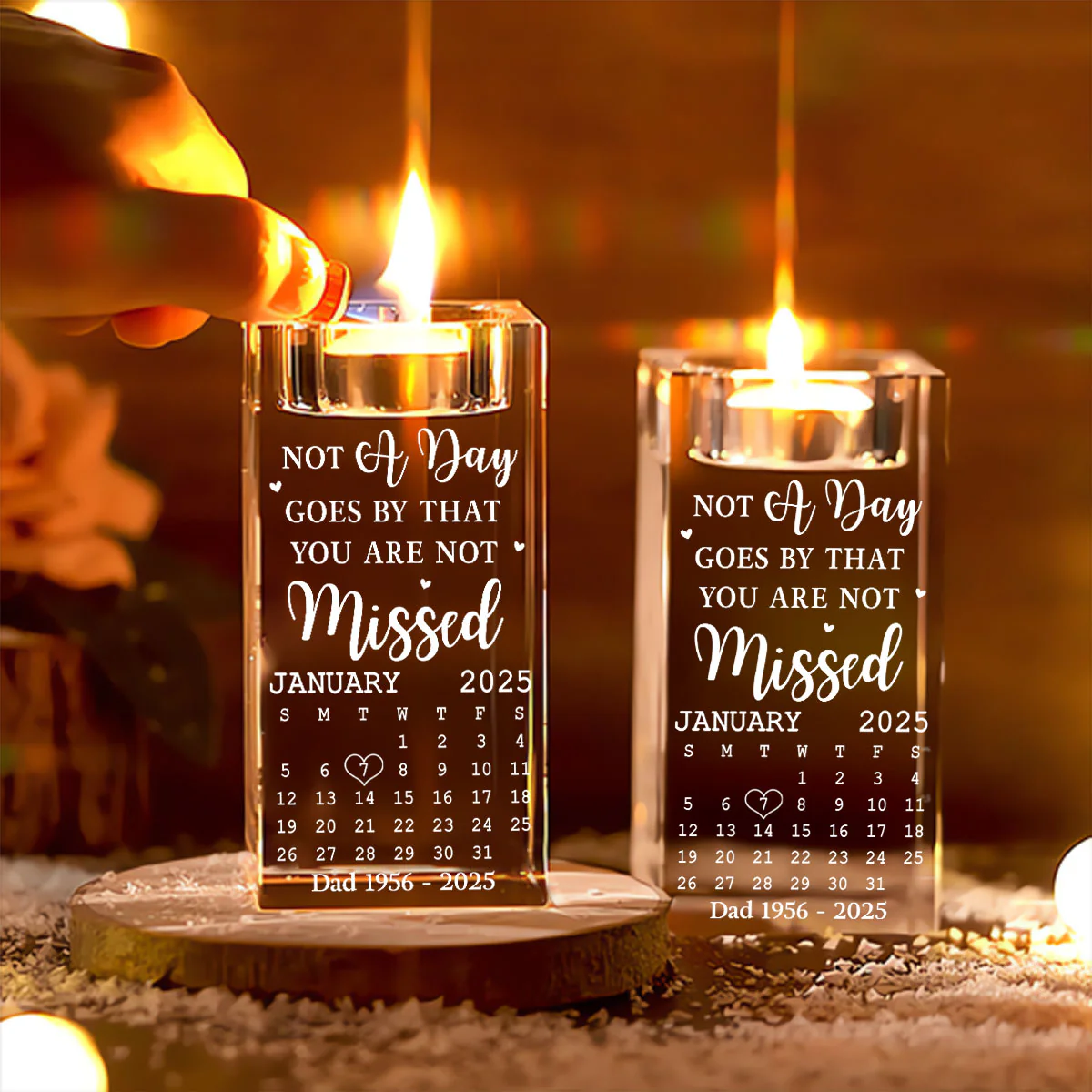 Miss You - Personalized Custom Engraved Crystal Candle Holder - Image 4