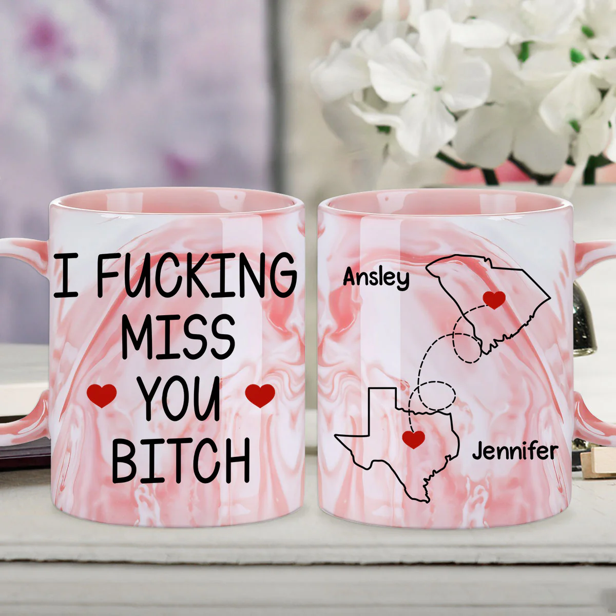 Miss You - Personalized Custom Pink Marble Mug - Image 2