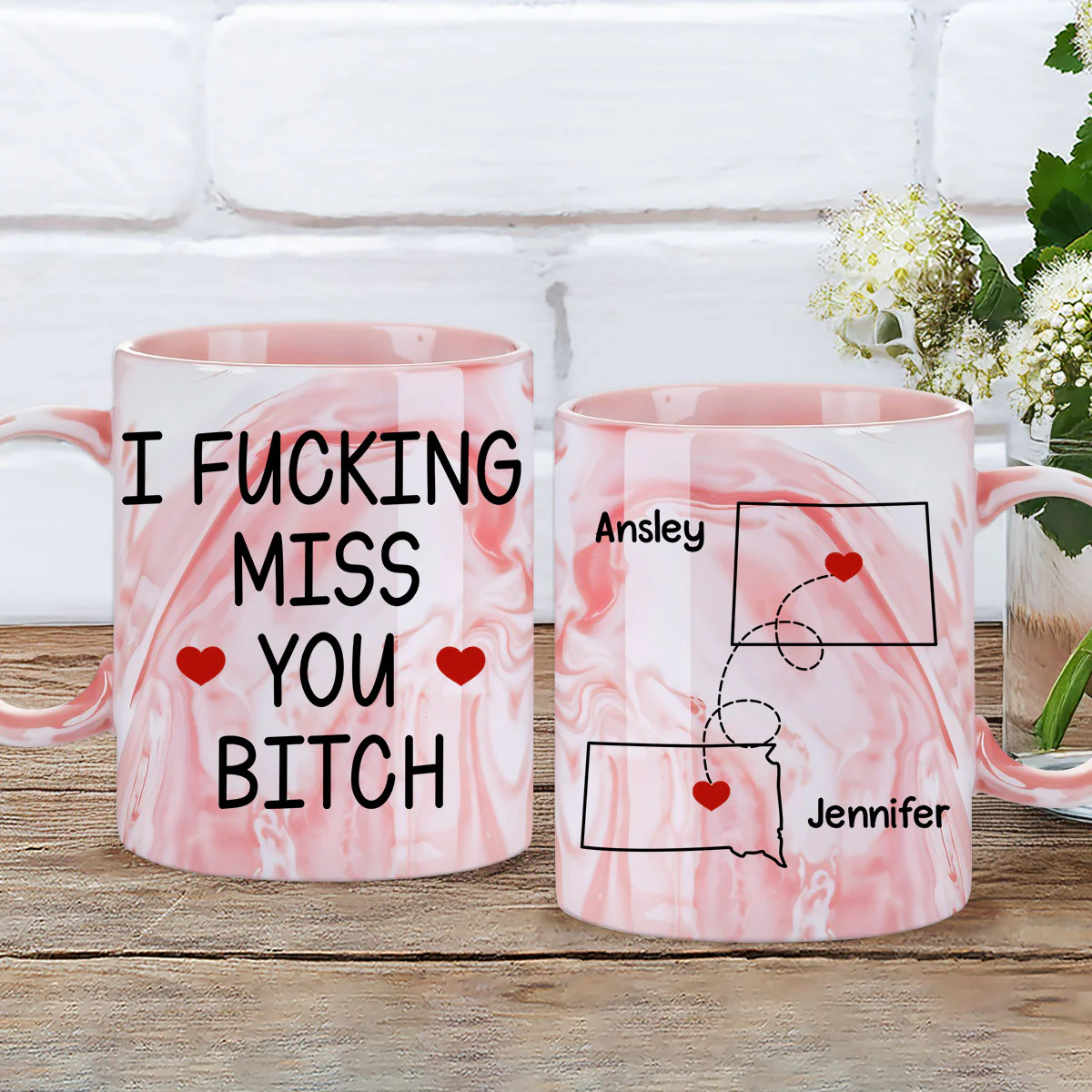 Miss You - Personalized Custom Pink Marble Mug - Image 3