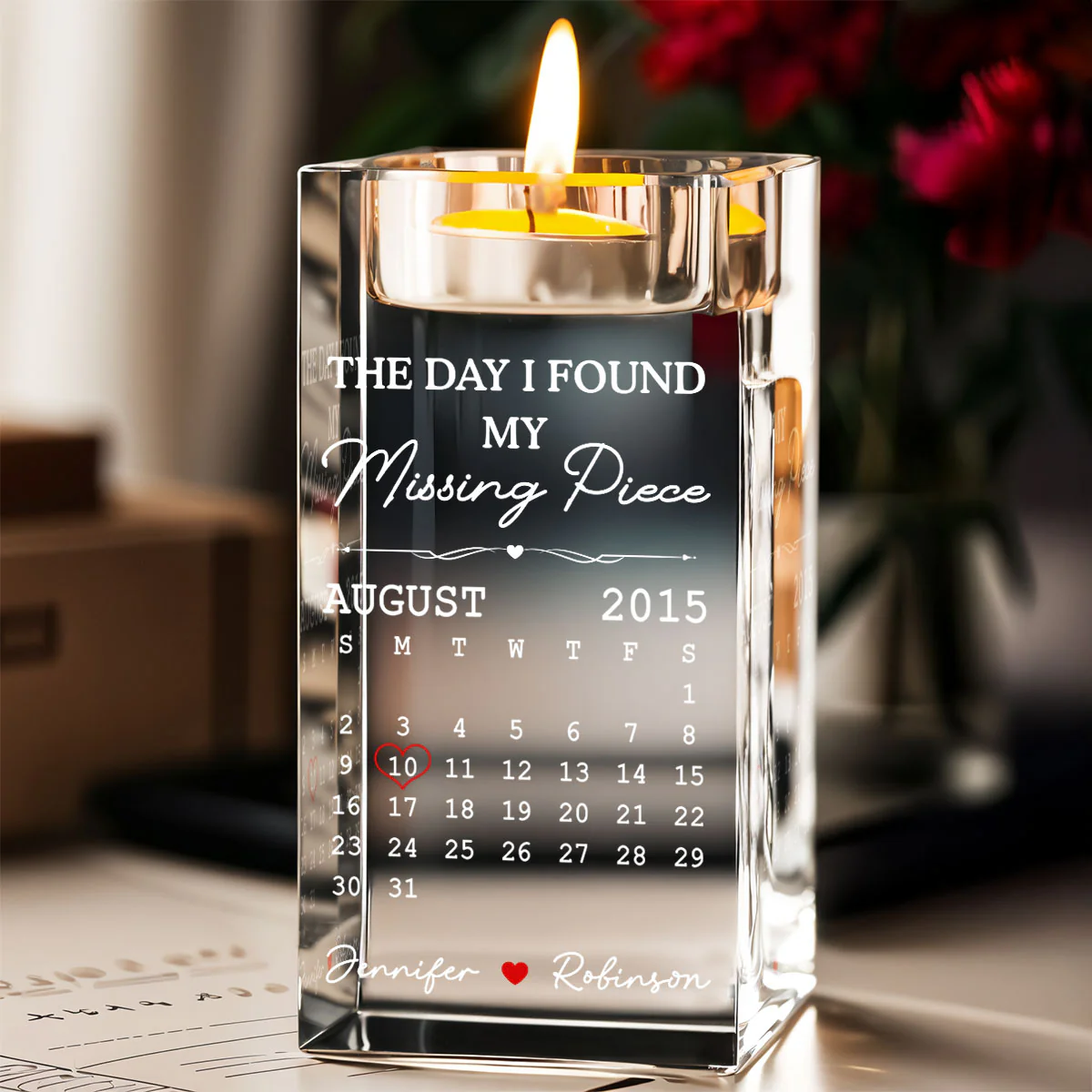 Missing Piece - Personalized Custom Crystal Candle Holder