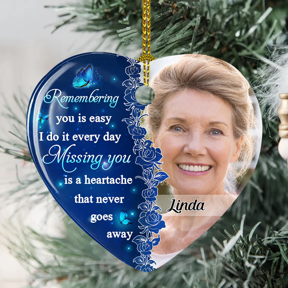 Missing You Always - Personalized Custom Heart Ceramic Ornament - Image 3