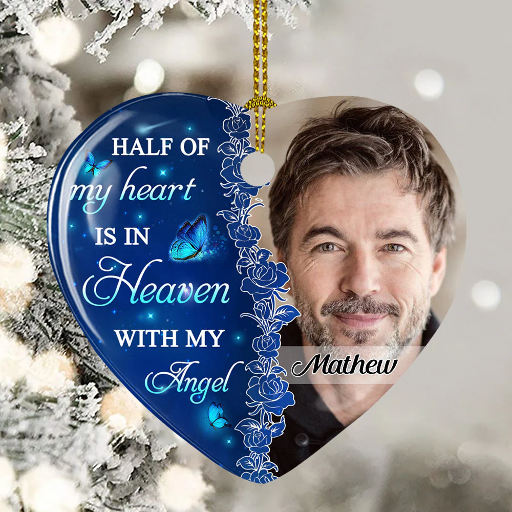 Missing You Always - Personalized Custom Heart Ceramic Ornament - Image 5