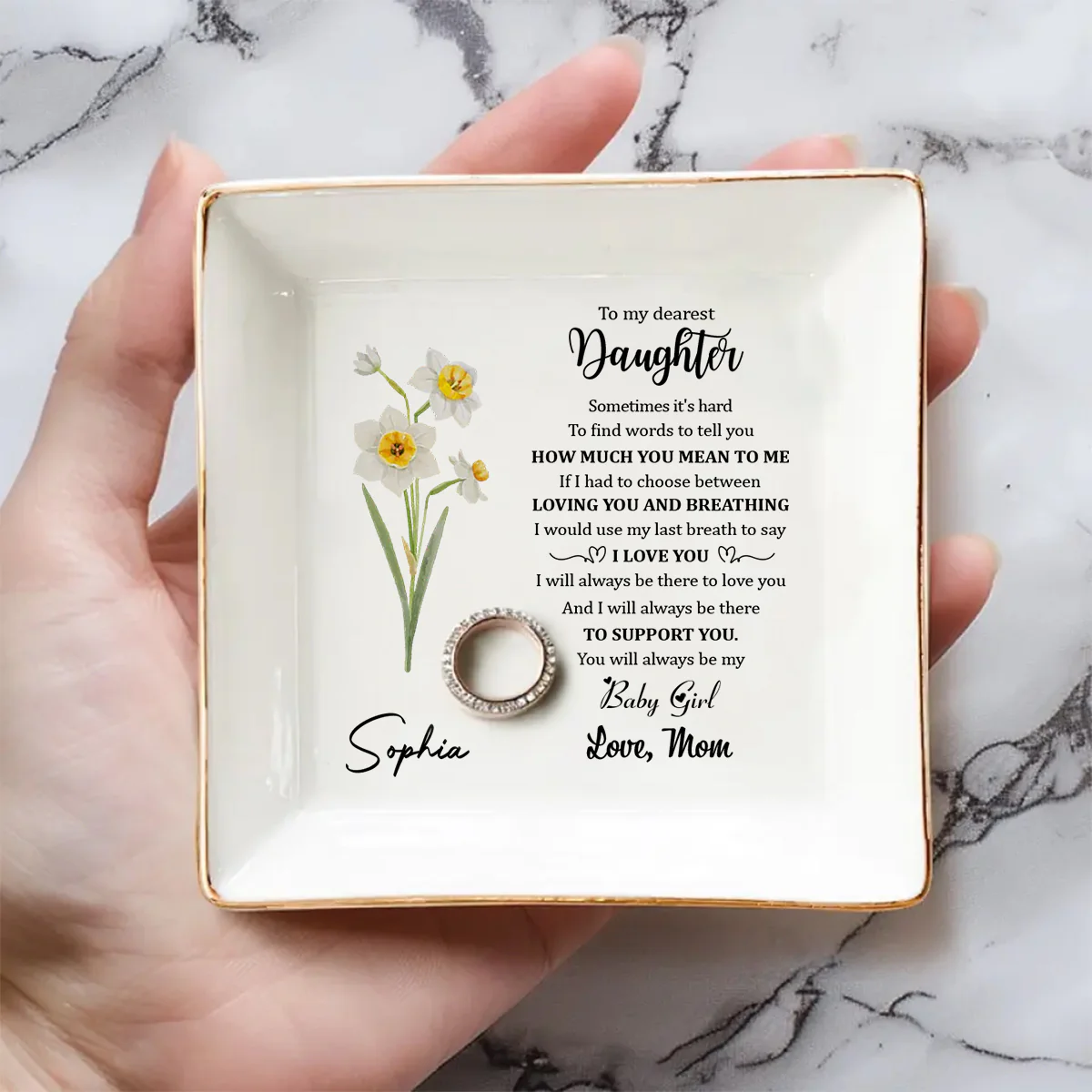 Mom Always Be There To Support Daughter - Personalized Custom Jewelry Dish - Image 3