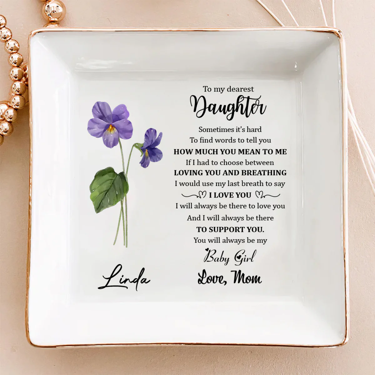 Mom Always Be There To Support Daughter - Personalized Custom Jewelry Dish - Image 5