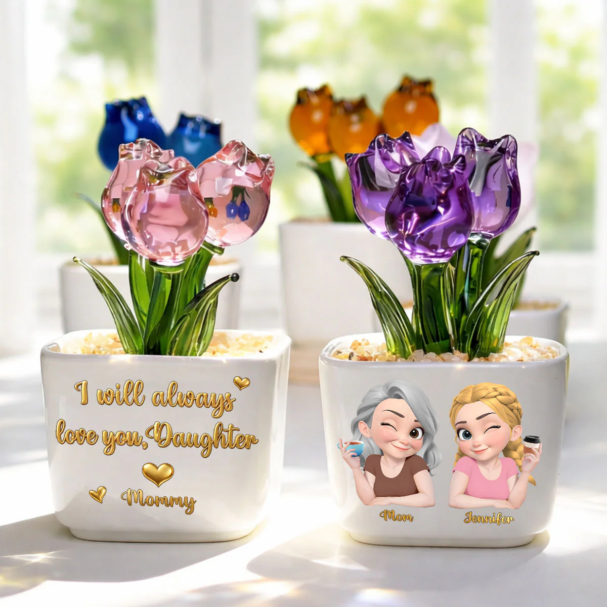 Mom Always Love You - Personalized Custom Glass Everlasting Tulips - Image 3