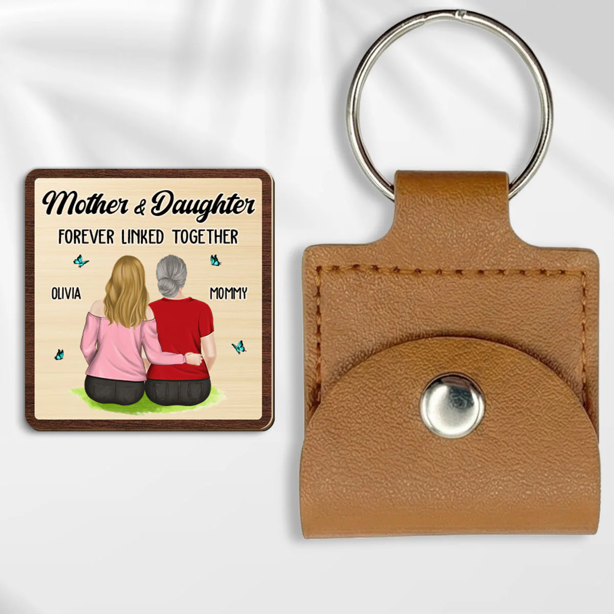 Mom And Children Forever Linked Together - Personalized Custom Wooden Pocket Hug