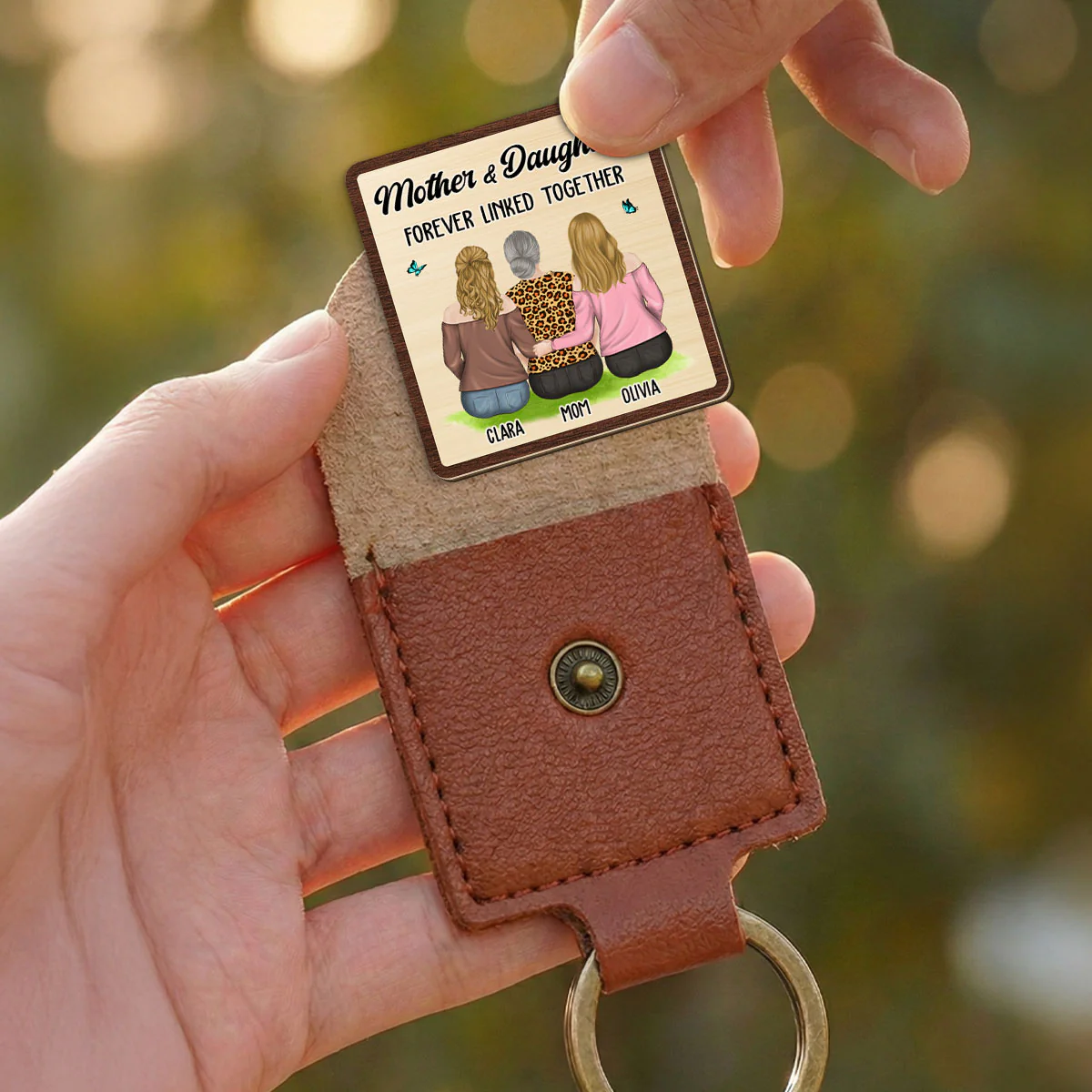 Mom And Children Forever Linked Together - Personalized Custom Wooden Pocket Hug - Image 3