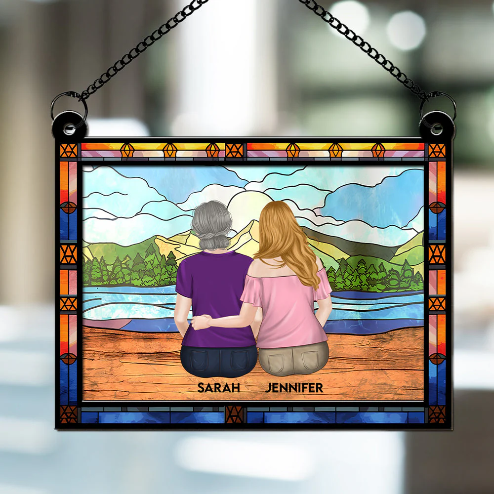 Mom And Children Sitting On The Beach - Personalized Custom Suncatcher - Image 2