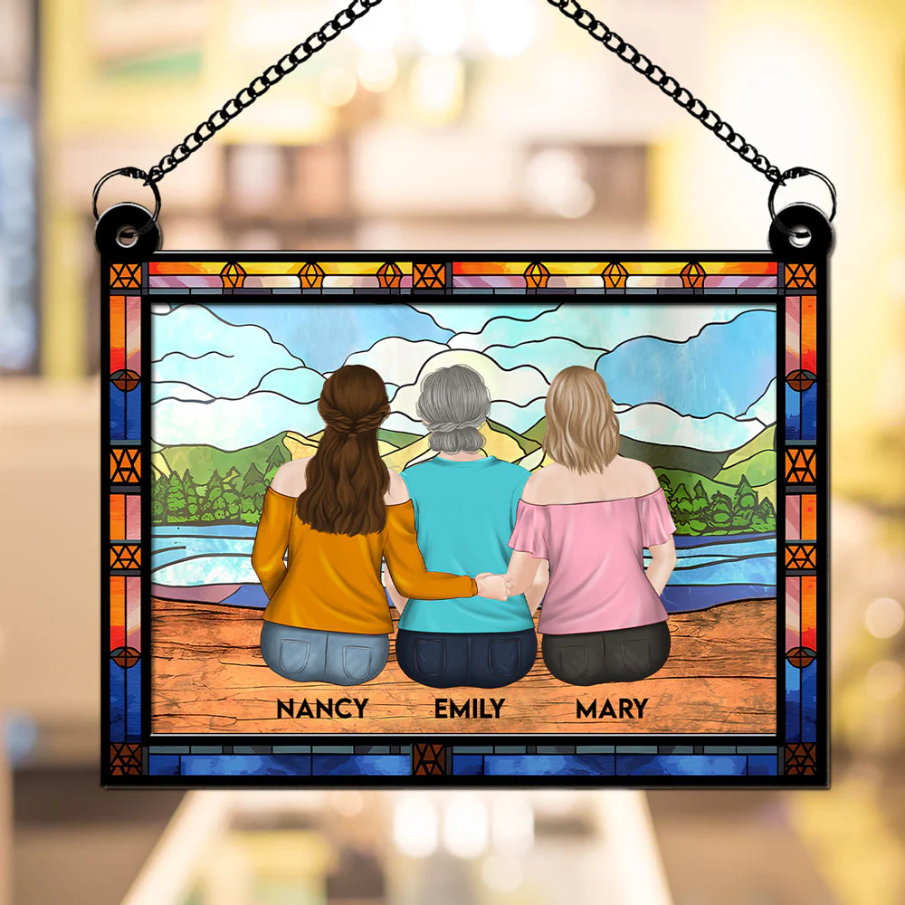 Mom And Children Sitting On The Beach - Personalized Custom Suncatcher - Image 3