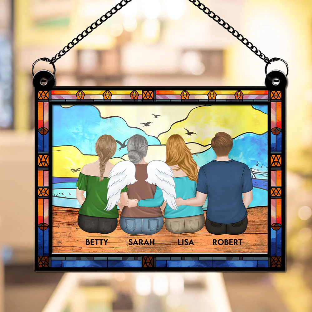 Mom And Children Sitting On The Beach - Personalized Custom Suncatcher - Image 4