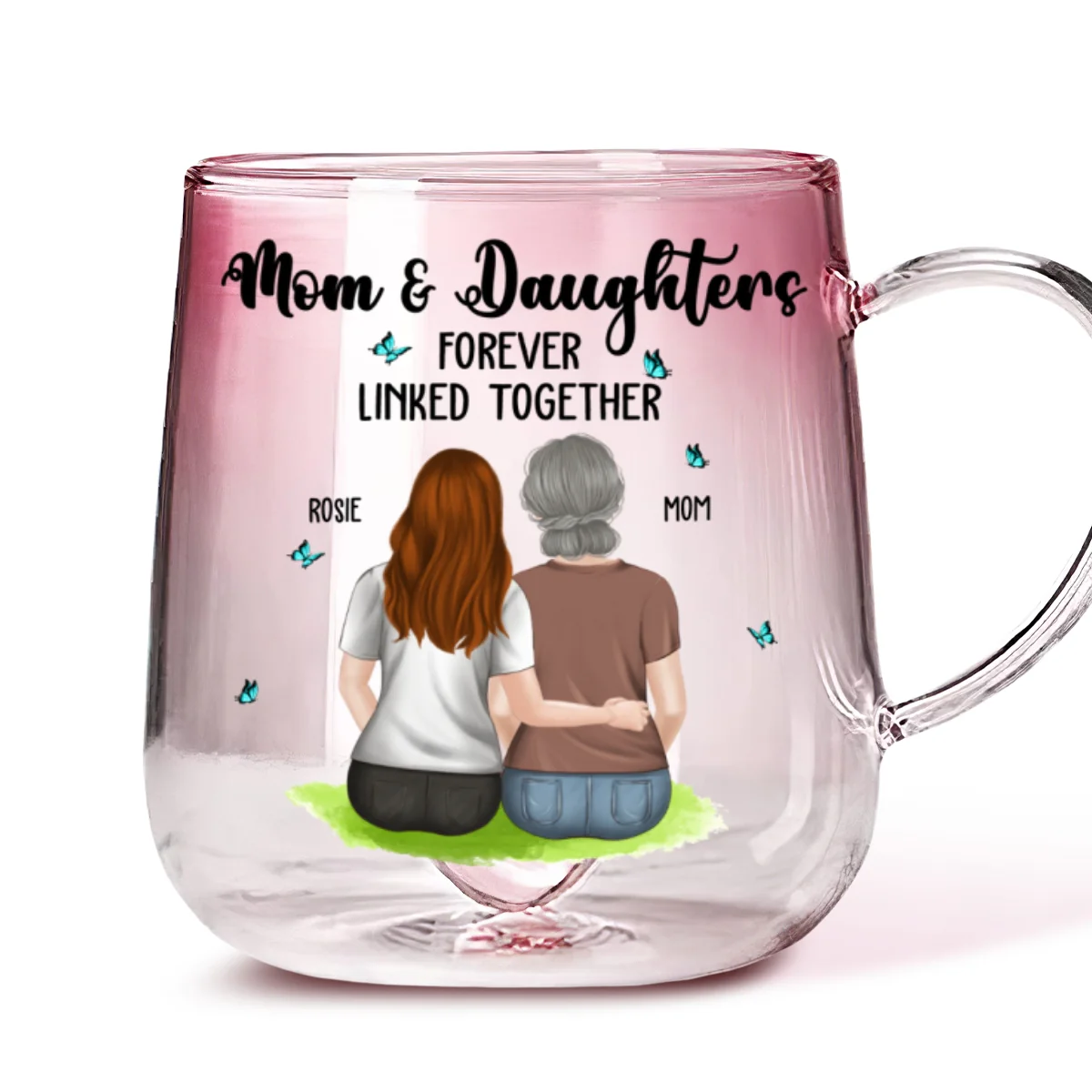 Mom And Daughter Connected by Love - Personalized Custom Pink Gradient Glass Mug - Image 6
