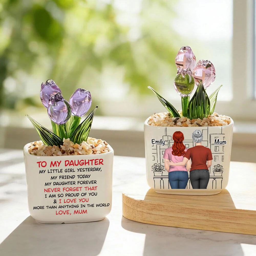 Mom And Daughter Forever Back View - Personalized Custom Glass Everlasting Tulips - Image 5