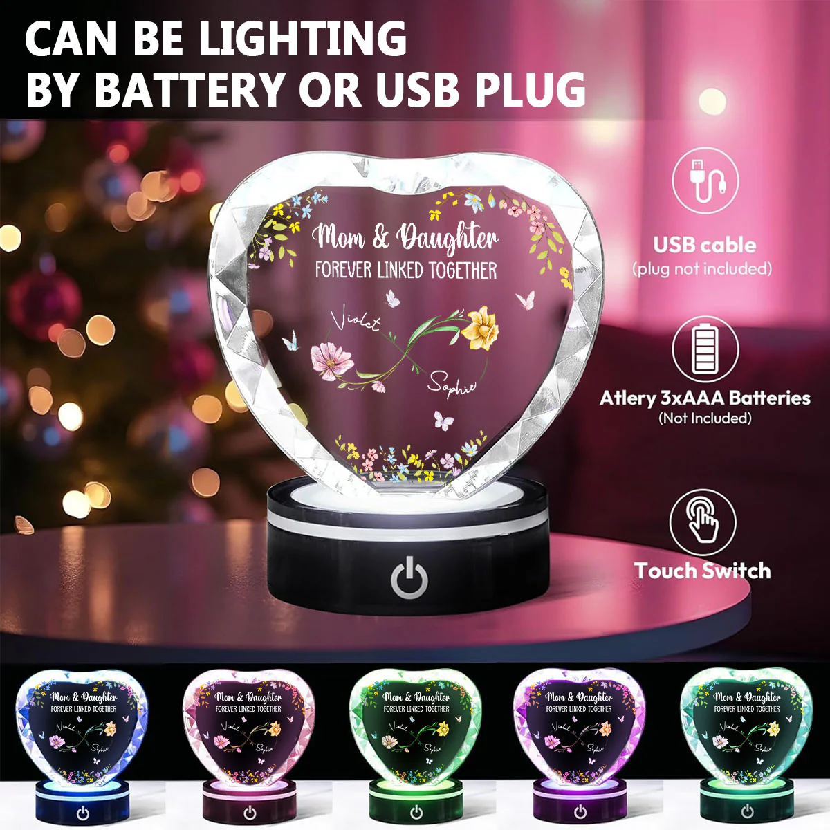 Mom And Daughter Forever Linked - Personalized Custom Crystal Led Light - Image 7