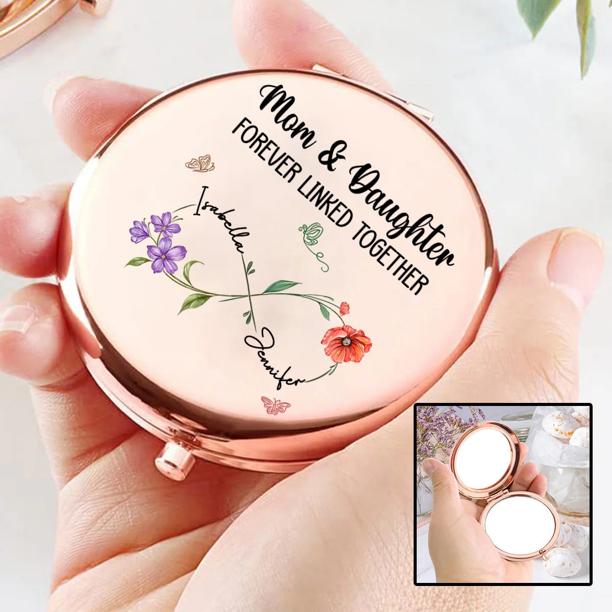 Mom And Daughter Forever Linked Together - Personalized Custom Compact Mirror