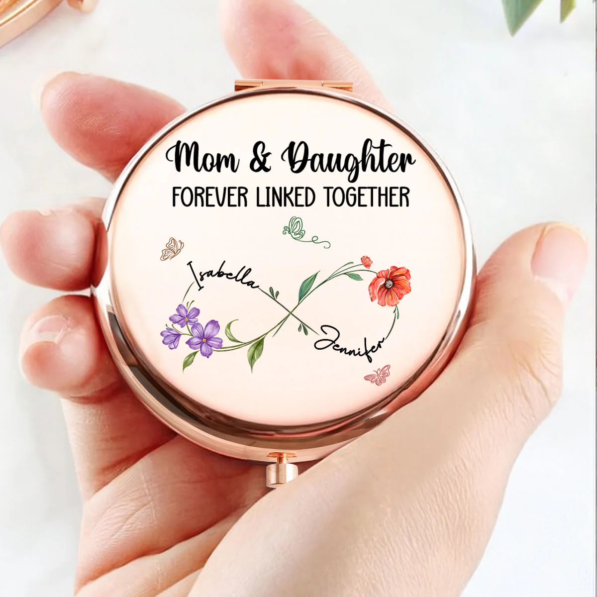 Mom And Daughter Forever Linked Together - Personalized Custom Compact Mirror - Image 2
