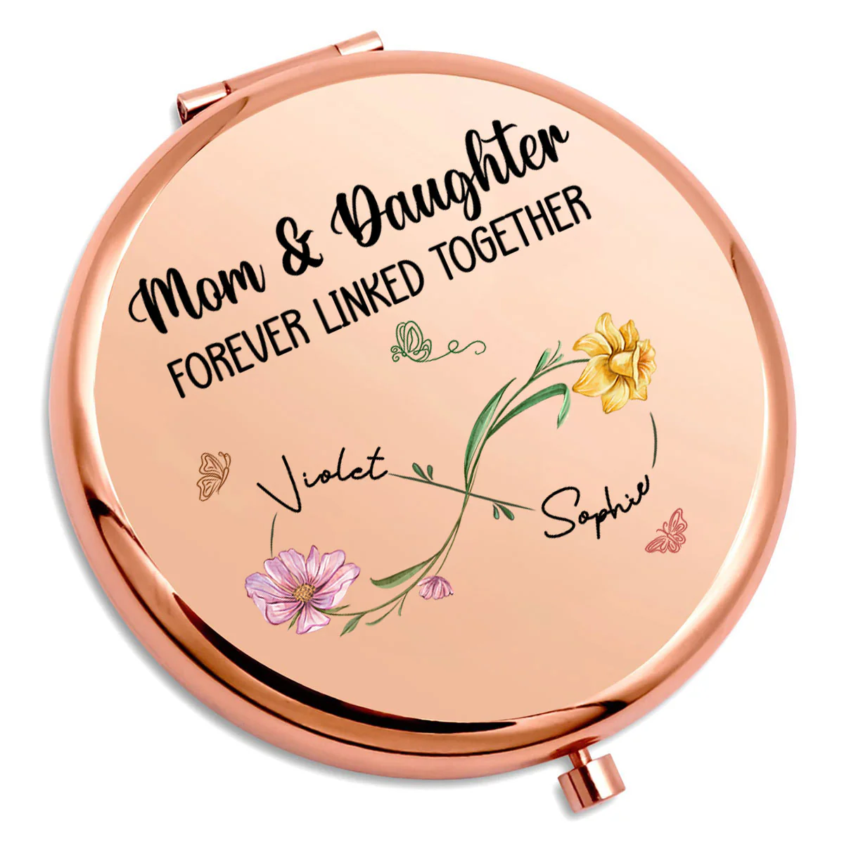 Mom And Daughter Forever Linked Together - Personalized Custom Compact Mirror - Image 4