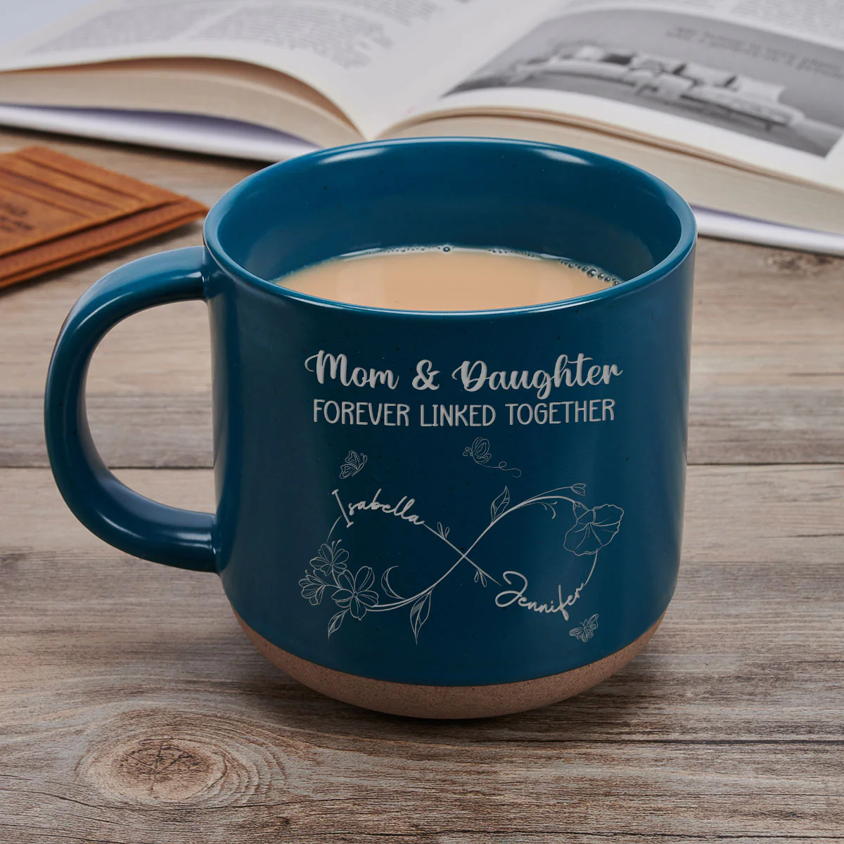Mom And Daughter Forever Linked Together - Personalized Custom Engraved Pottery Mug - Image 2
