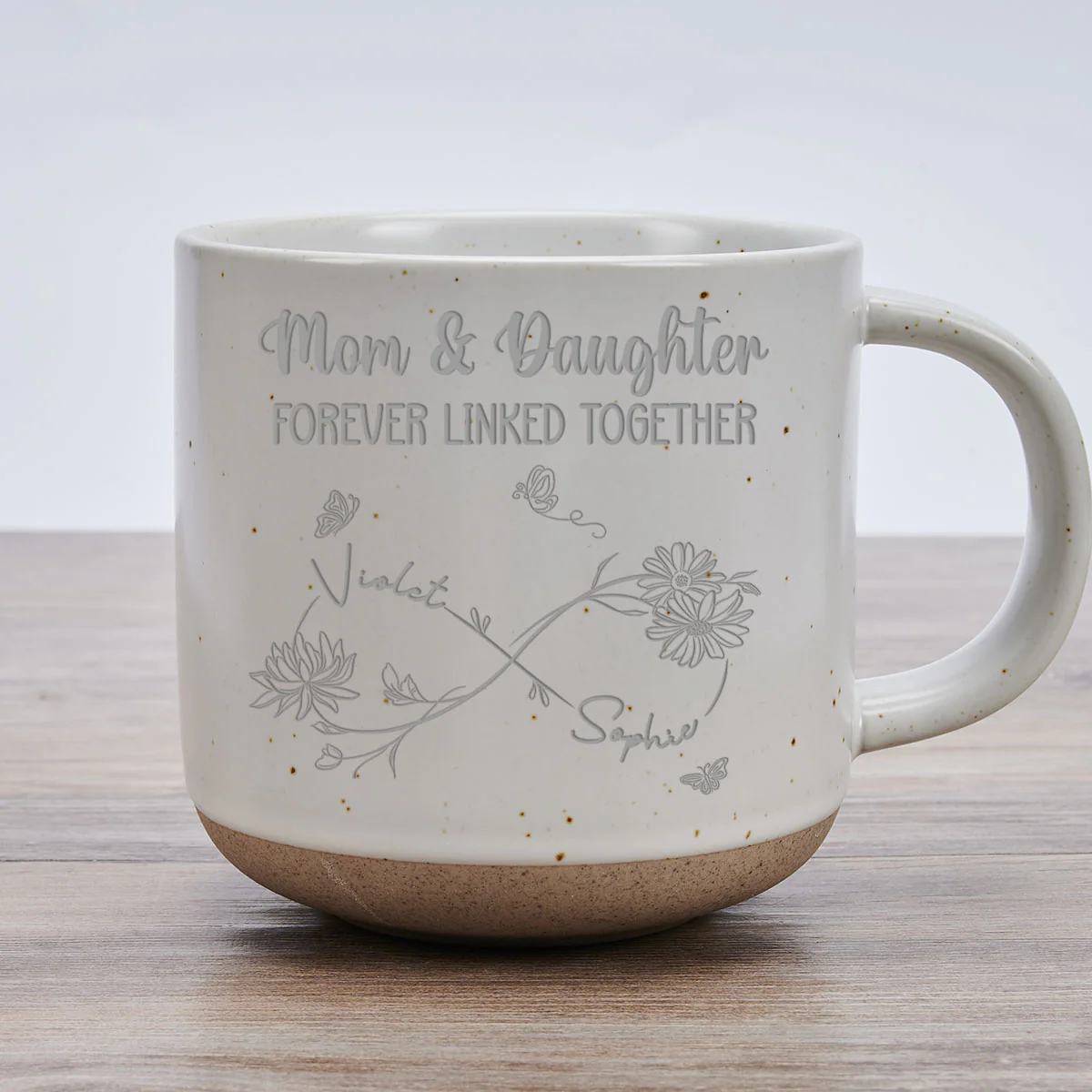 Mom And Daughter Forever Linked Together - Personalized Custom Engraved Pottery Mug - Image 5
