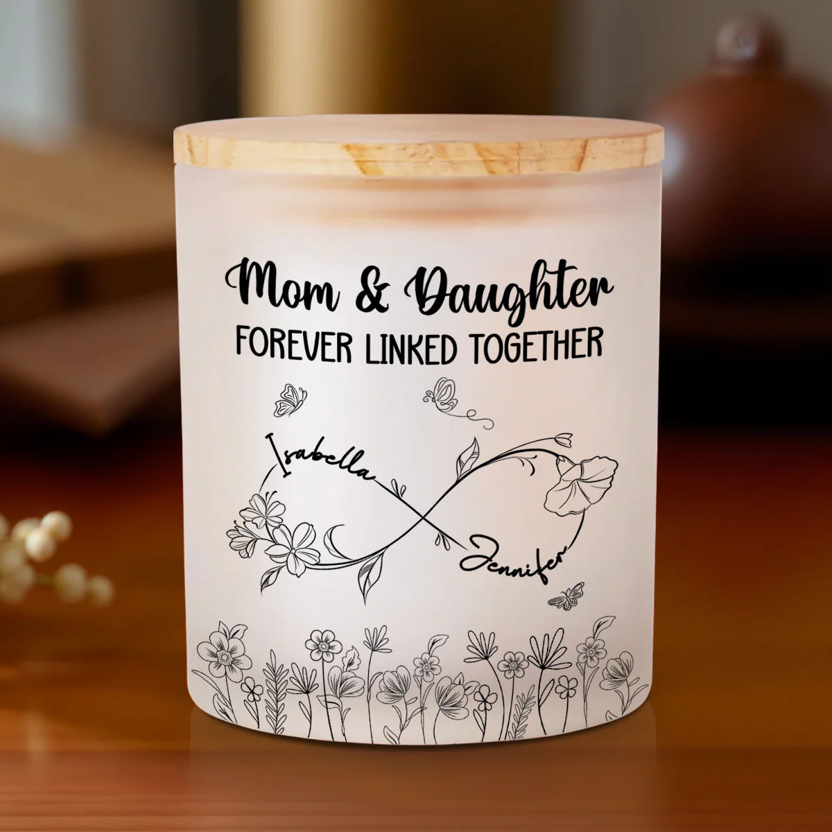 Mom And Daughter Forever Linked Together - Personalized Custom Glass Jar With LED Candle - Image 2