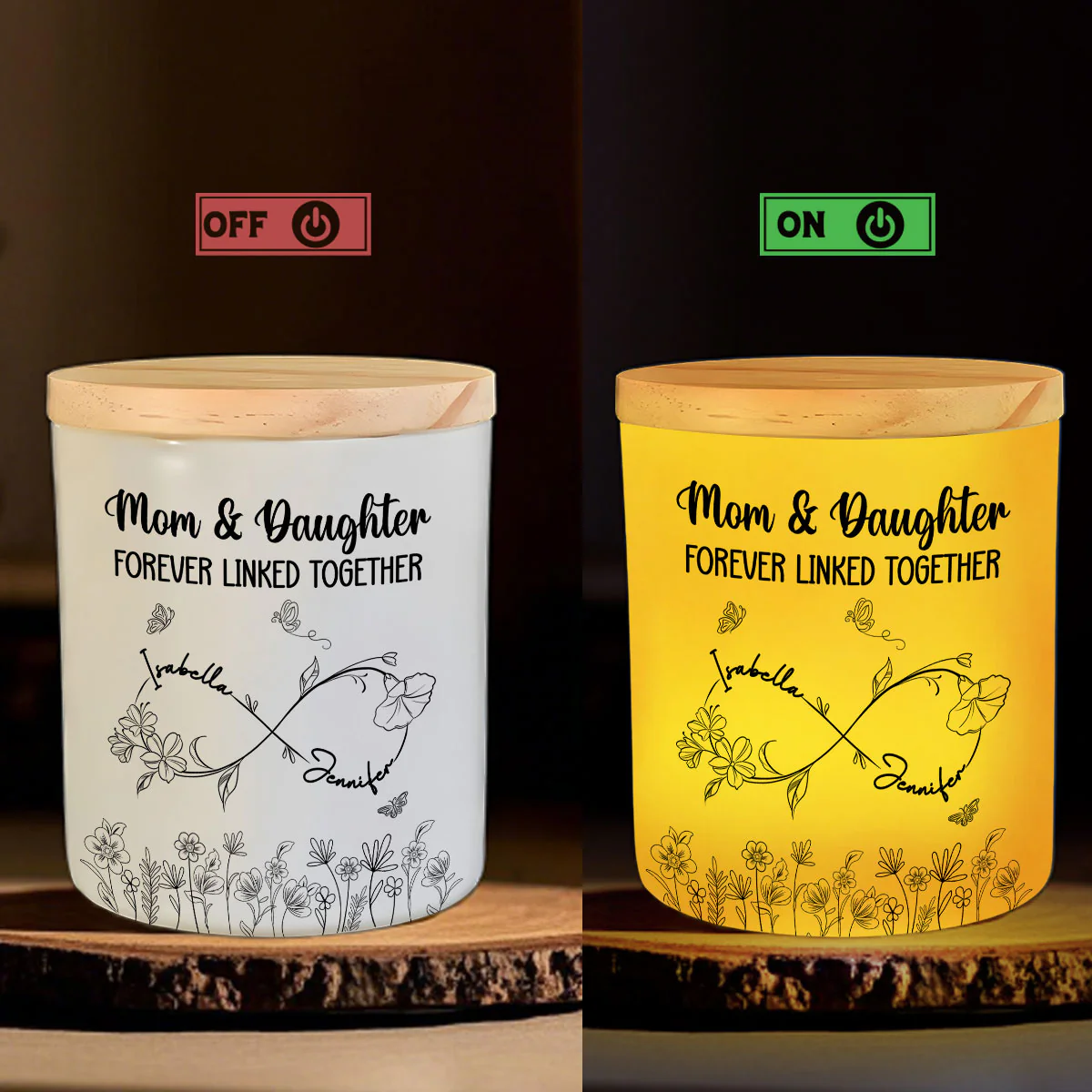 Mom And Daughter Forever Linked Together - Personalized Custom Glass Jar With LED Candle - Image 5