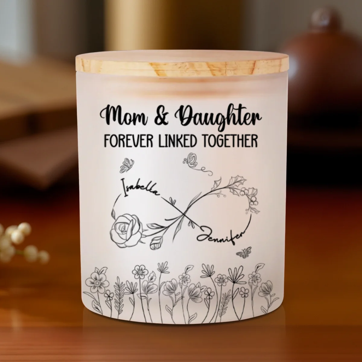 Mom And Daughter Forever Linked Together - Personalized Custom Glass Jar With LED Candle - Image 7