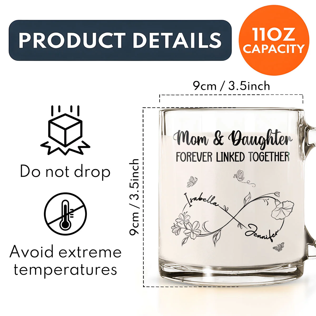 Mom And Daughter Forever Linked Together -  Personalized Custom Glass Mug - Image 4