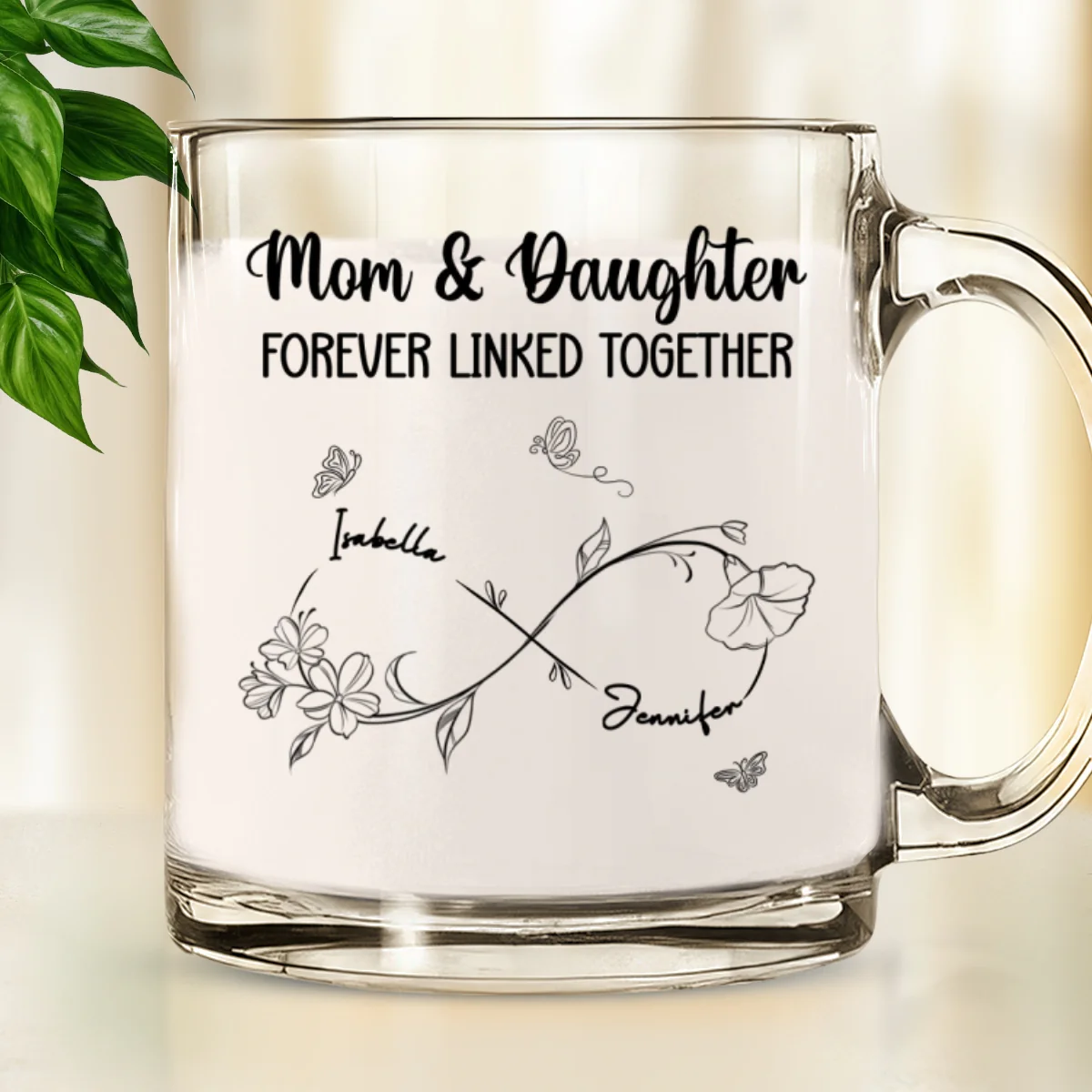 Mom And Daughter Forever Linked Together -  Personalized Custom Glass Mug - Image 5