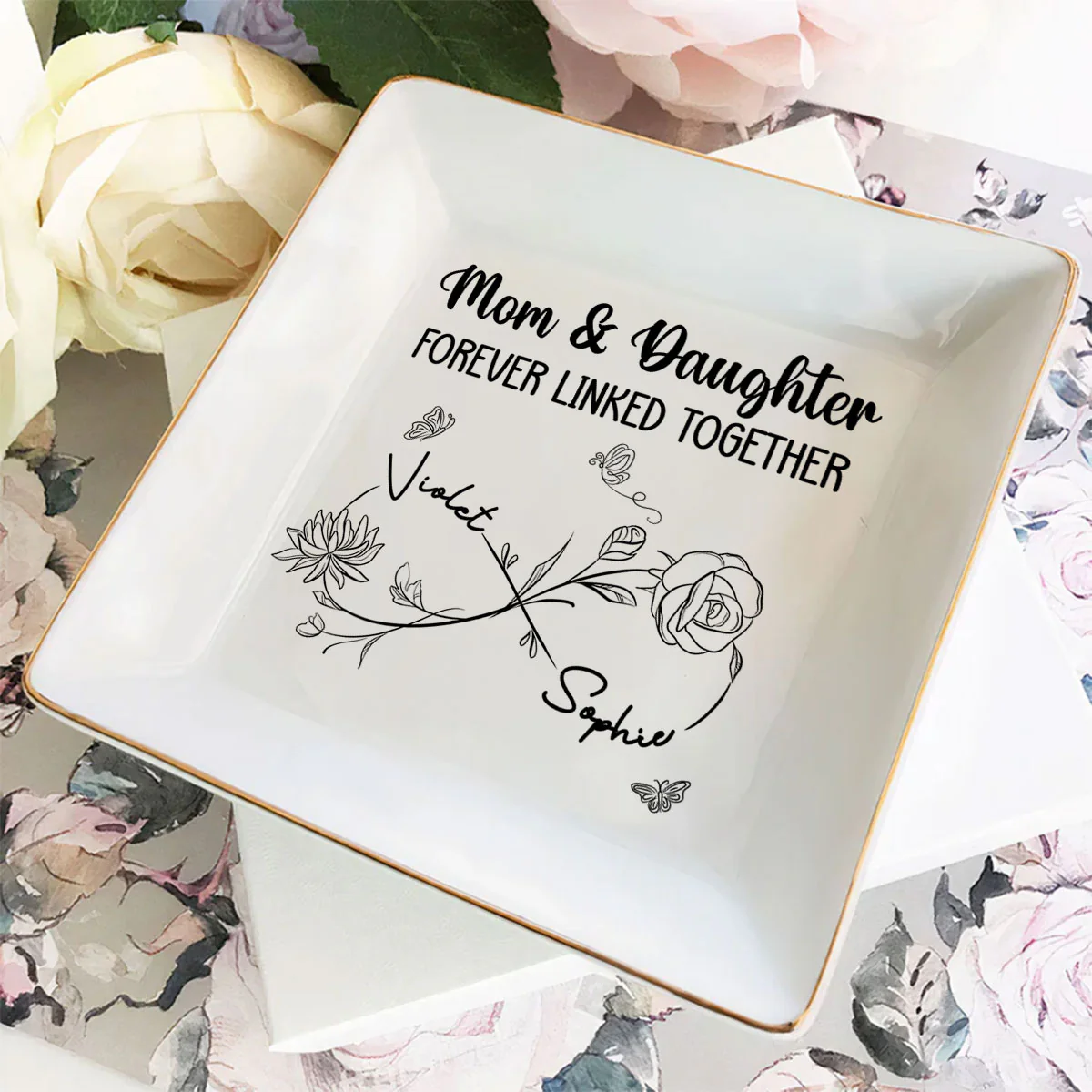 Mom And Daughter Forever Linked Together - Personalized Custom Jewelry Dish - Image 2
