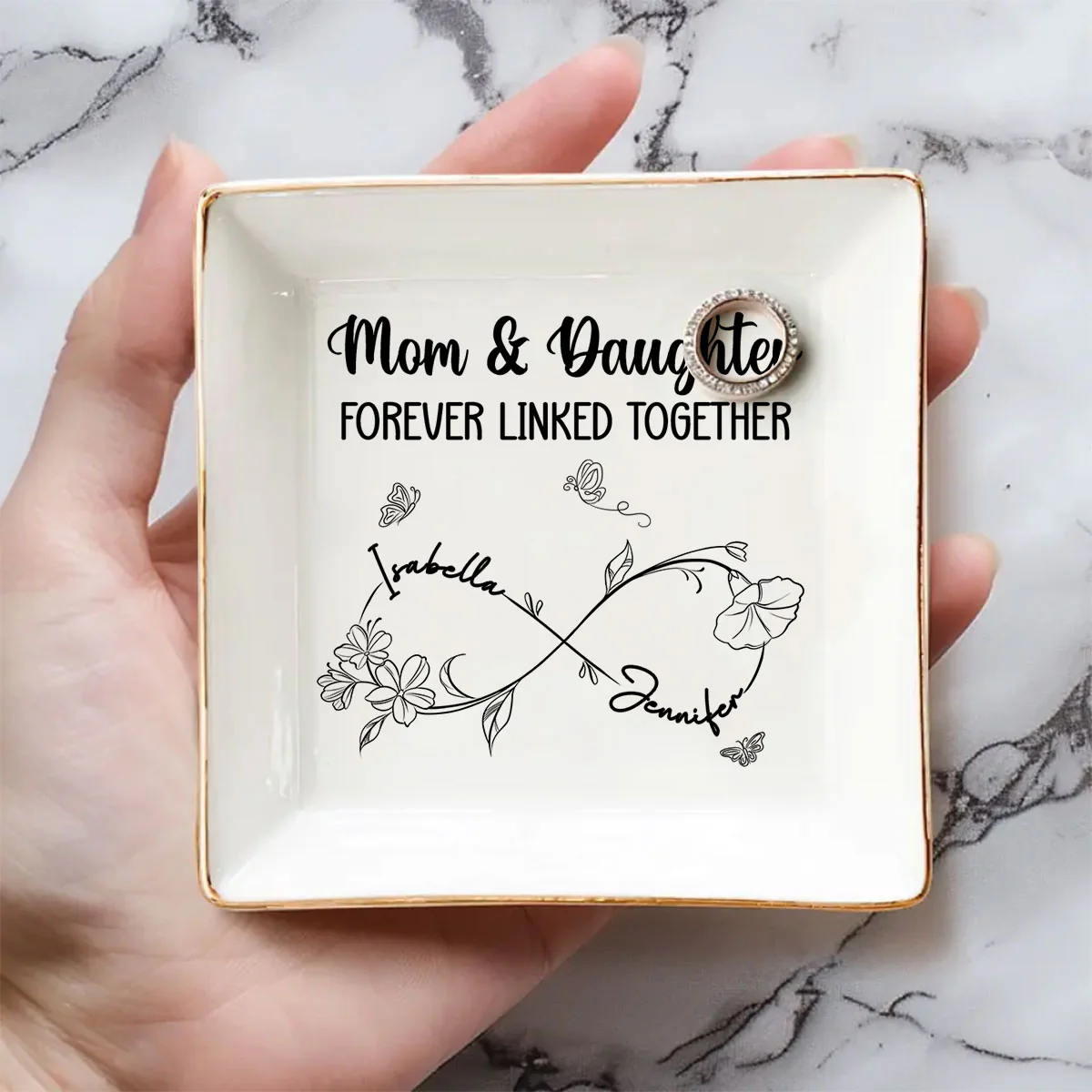 Mom And Daughter Forever Linked Together - Personalized Custom Jewelry Dish - Image 3