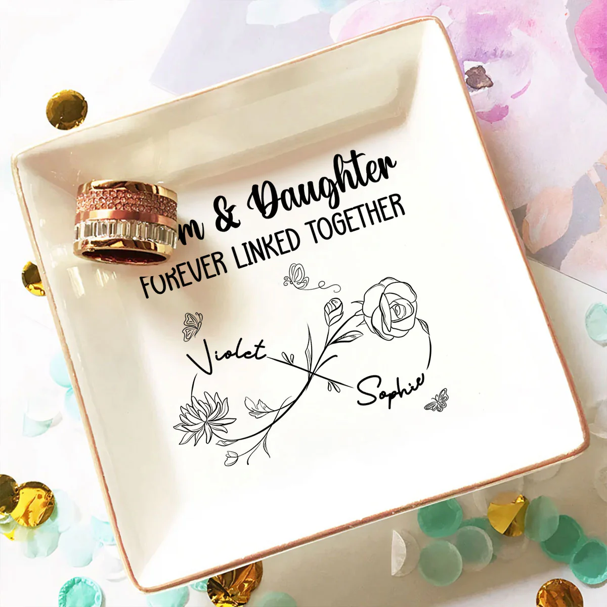 Mom And Daughter Forever Linked Together - Personalized Custom Jewelry Dish - Image 4