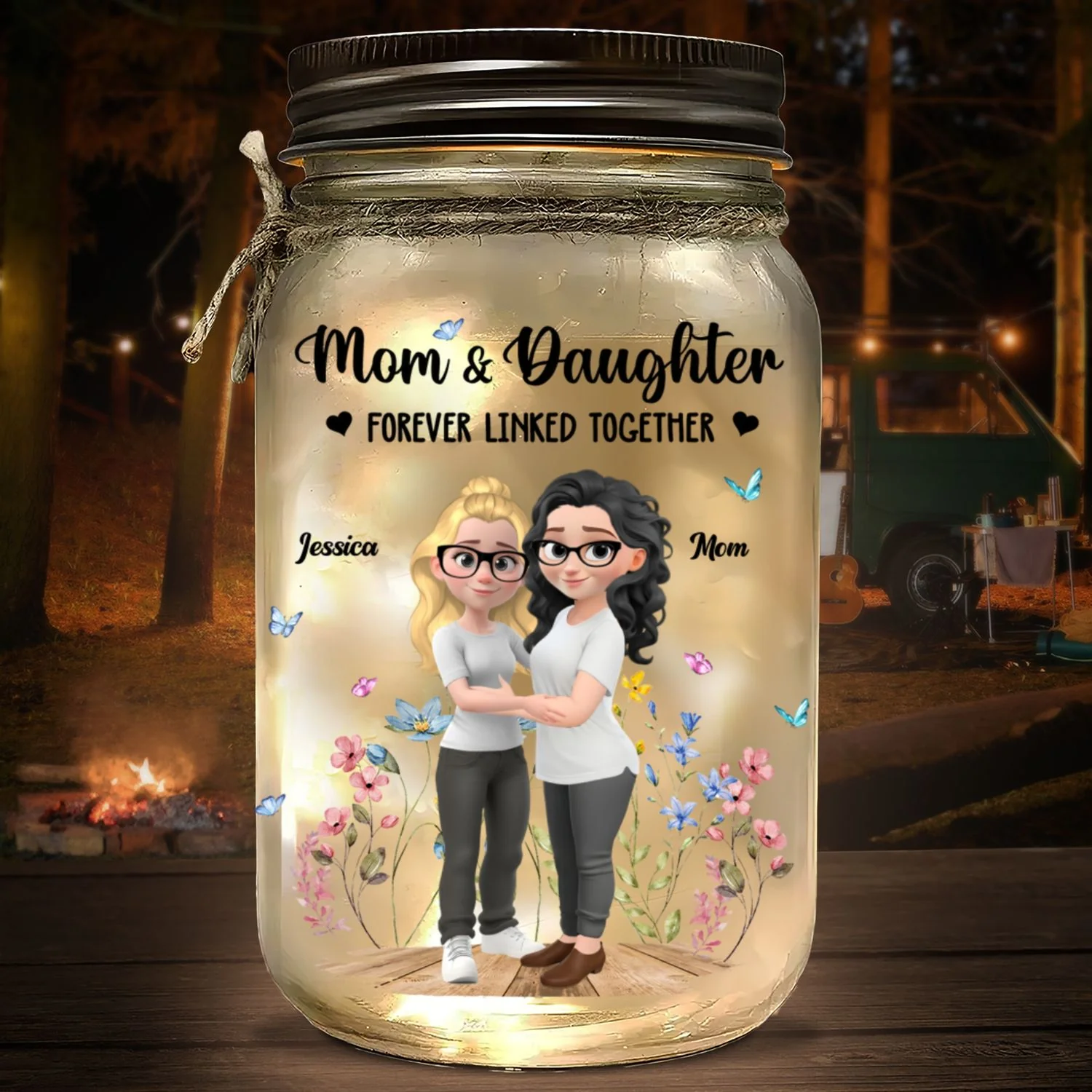 Mom And Daughter Forever Linked Together - Personalized Custom Mason Jar Light - Image 6