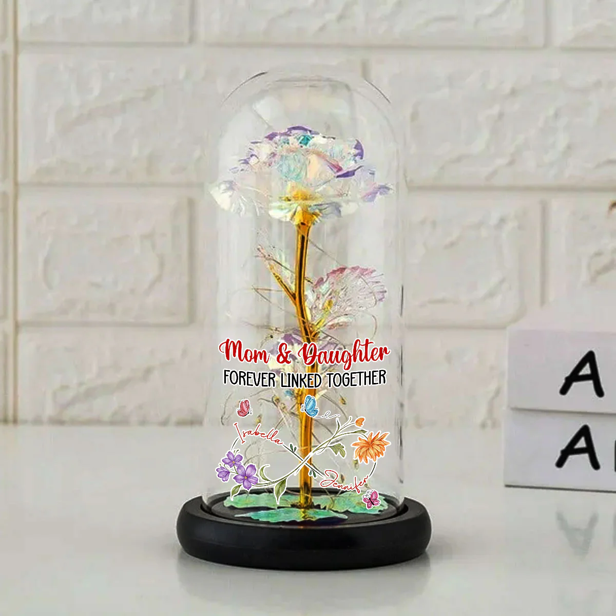 Mom And Daughter Forever Linked Together - Personalized Custom Sparkly Rose - Image 3