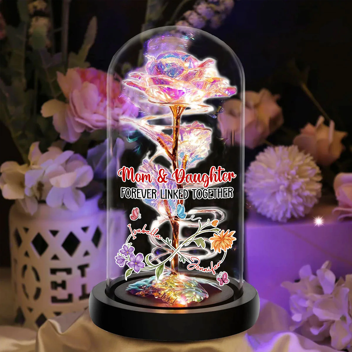 Mom And Daughter Forever Linked Together - Personalized Custom Sparkly Rose - Image 5