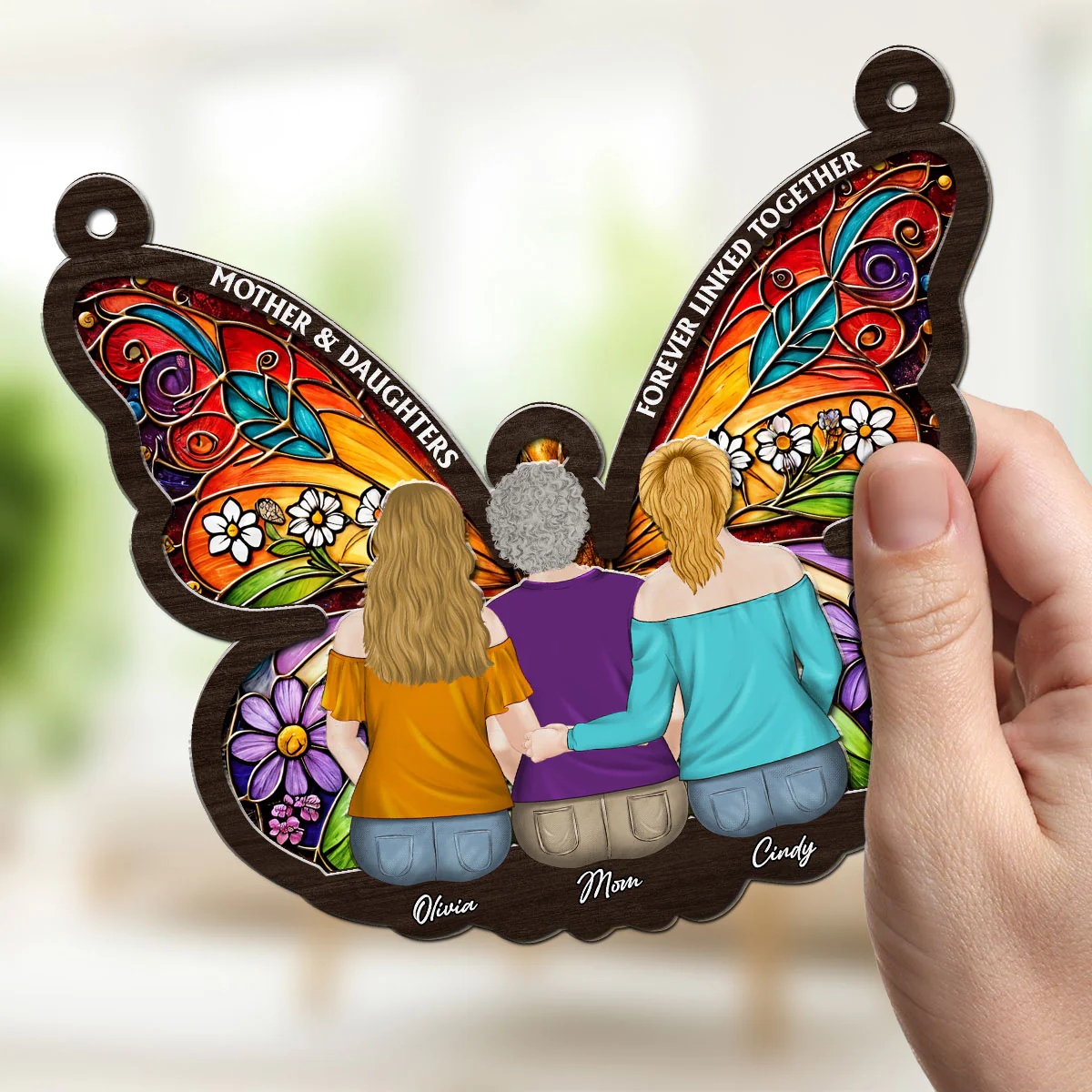 Mom And Daughter Forever Linked Together - Personalized Custom Suncatcher - Image 2