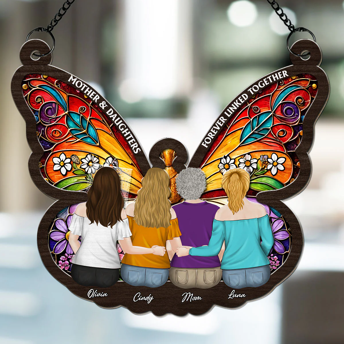 Mom And Daughter Forever Linked Together - Personalized Custom Suncatcher - Image 3