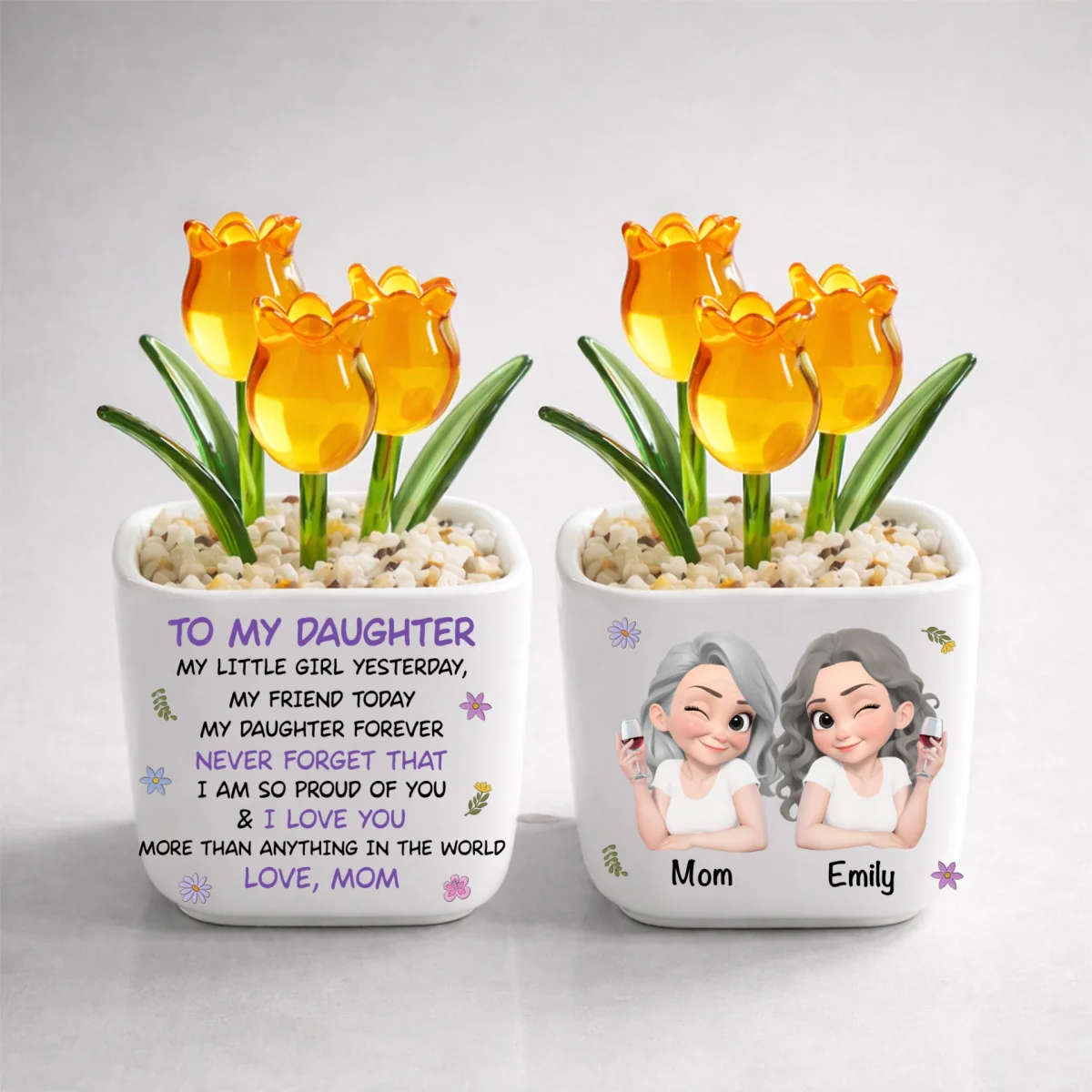 Mom And Daughter Forever - Personalized Custom Glass Everlasting Tulips - Image 10