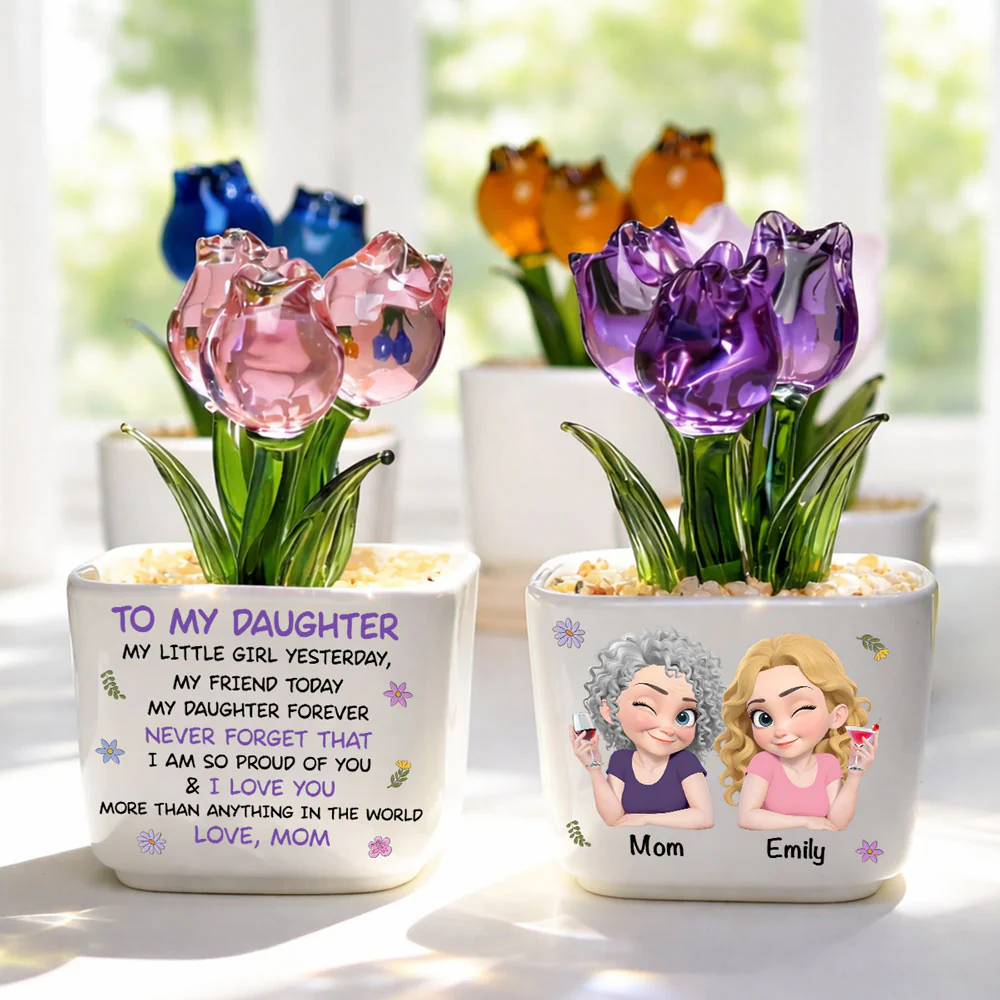 Mom And Daughter Forever - Personalized Custom Glass Everlasting Tulips - Image 3