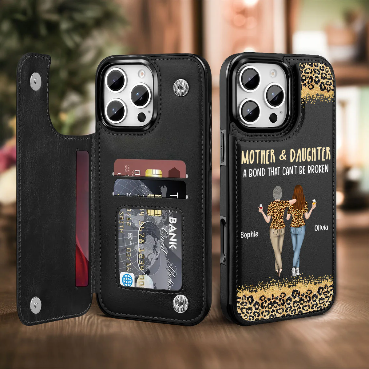 Mom And Daughter - Personalized Custom Leather Phone Case - Image 4