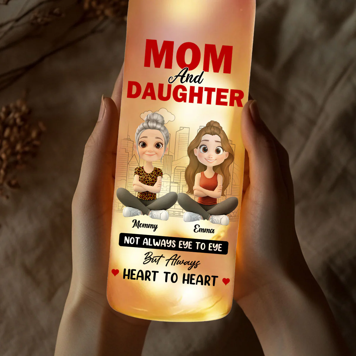 Mom And Daughter Sharing Forever Memories - Personalized Custom Bottle Lamp - Image 4