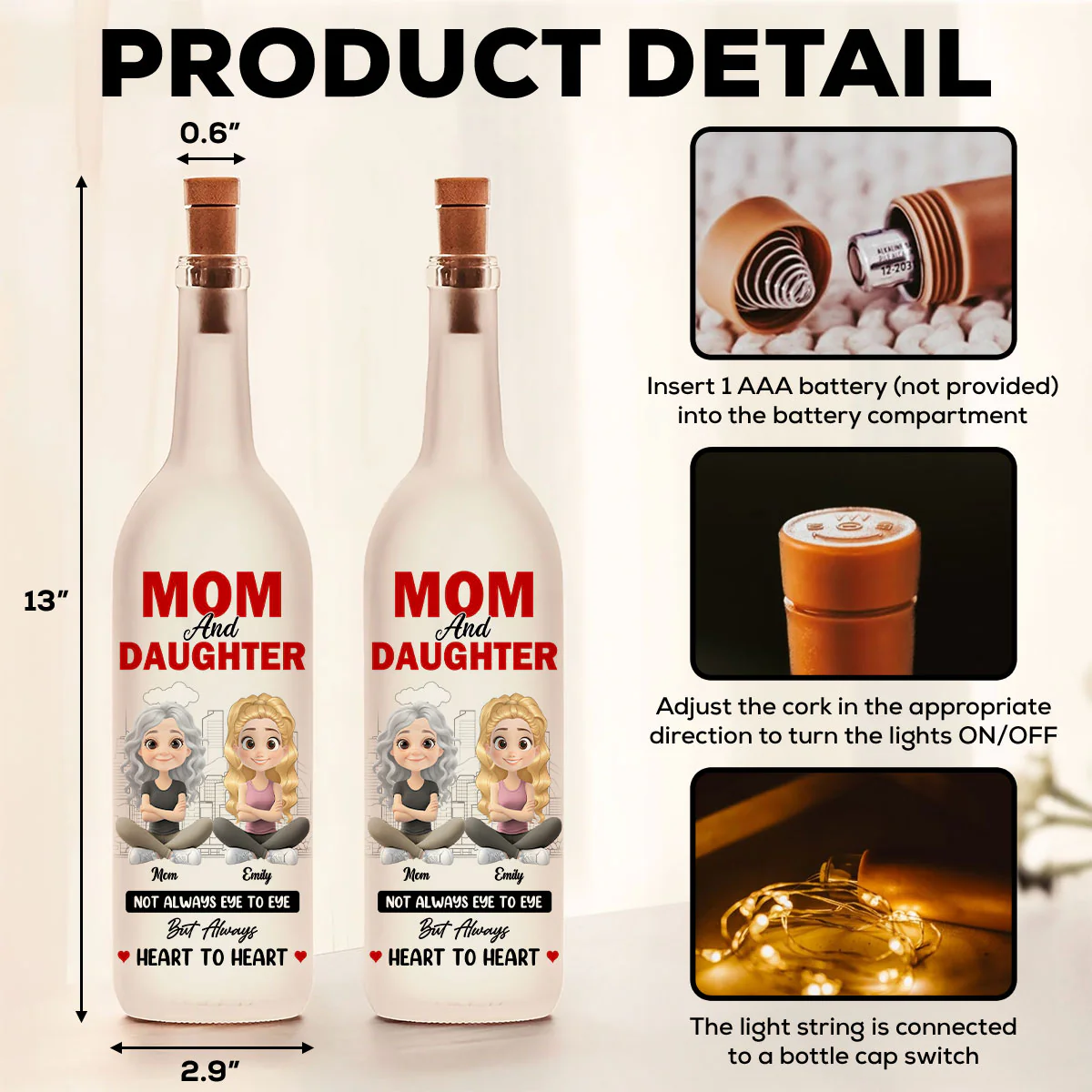 Mom And Daughter Sharing Forever Memories - Personalized Custom Bottle Lamp - Image 5