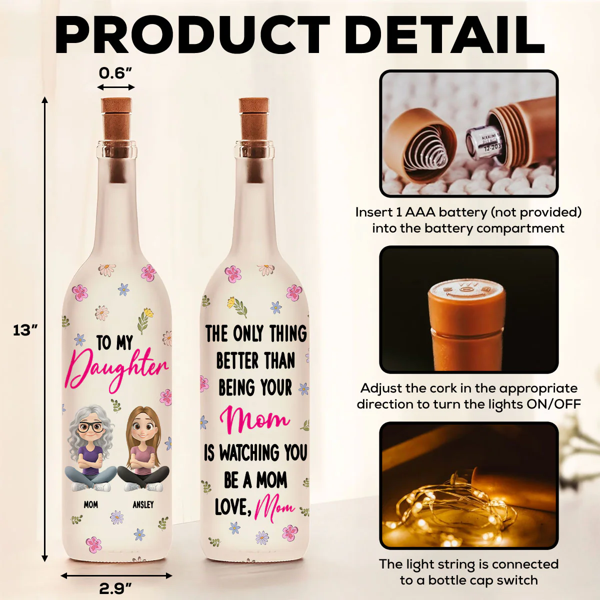 Mom And Daughter Together - Personalized Custom Bottle Lamp - Image 5