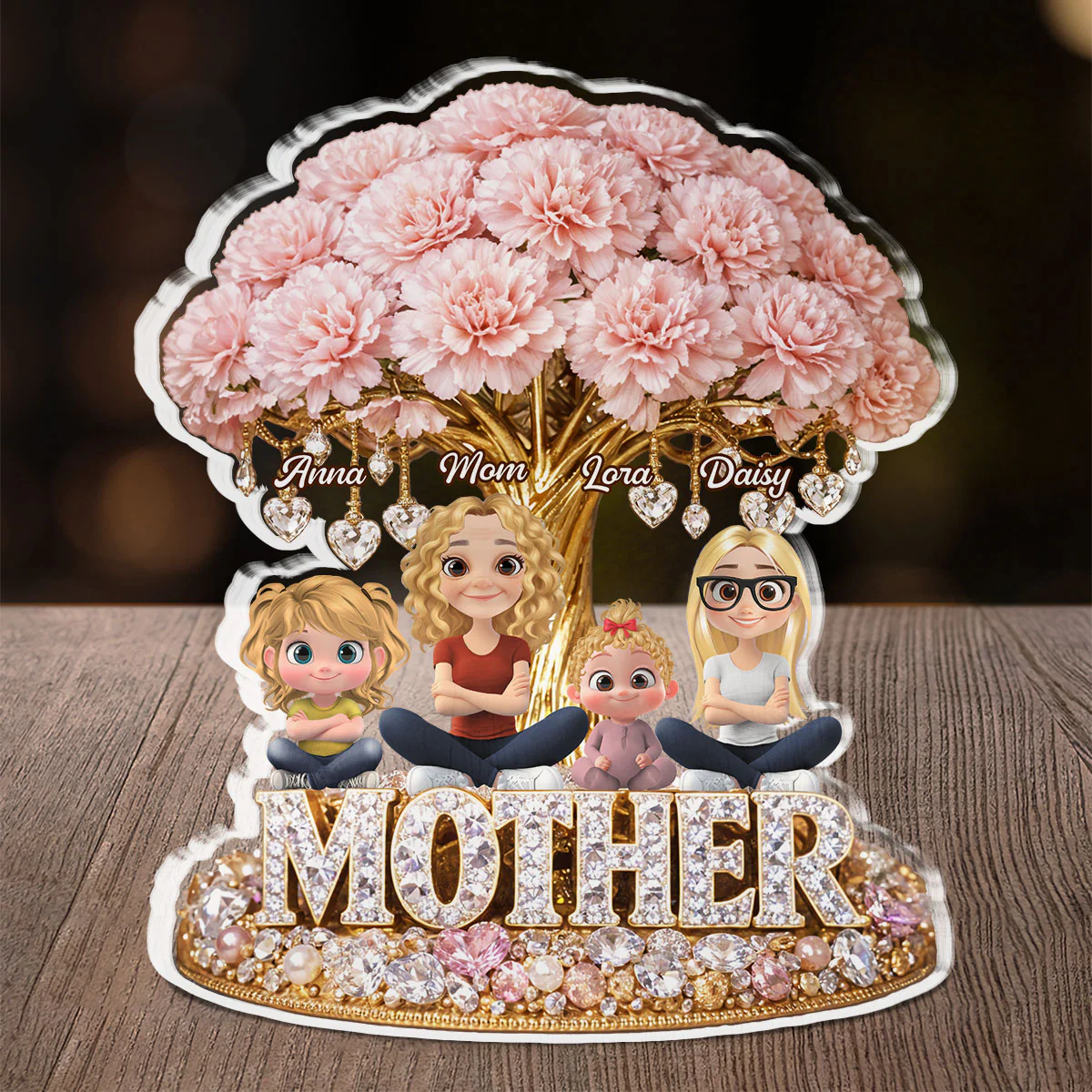 Mom And Daughters Crystal Memory - Personalized Custom Acrylic Plaque 