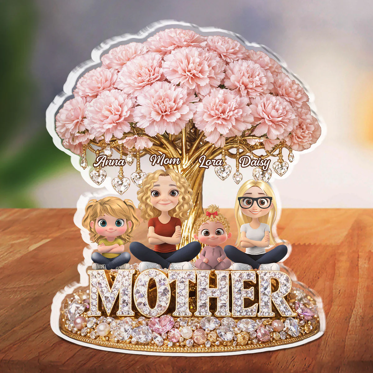 Mom And Daughters Crystal Memory - Personalized Custom Acrylic Plaque  - Image 3