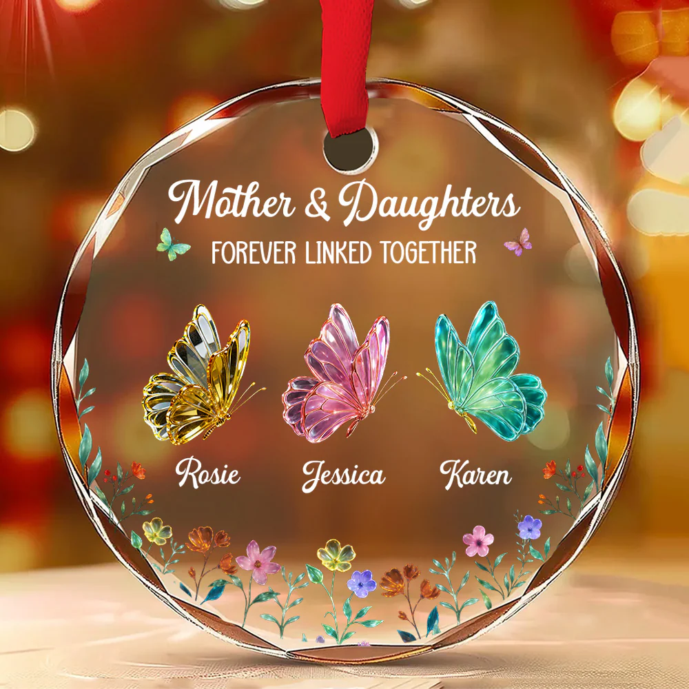 Mom And Daughters Love - Personalized Custom Glass Ornament - Image 3