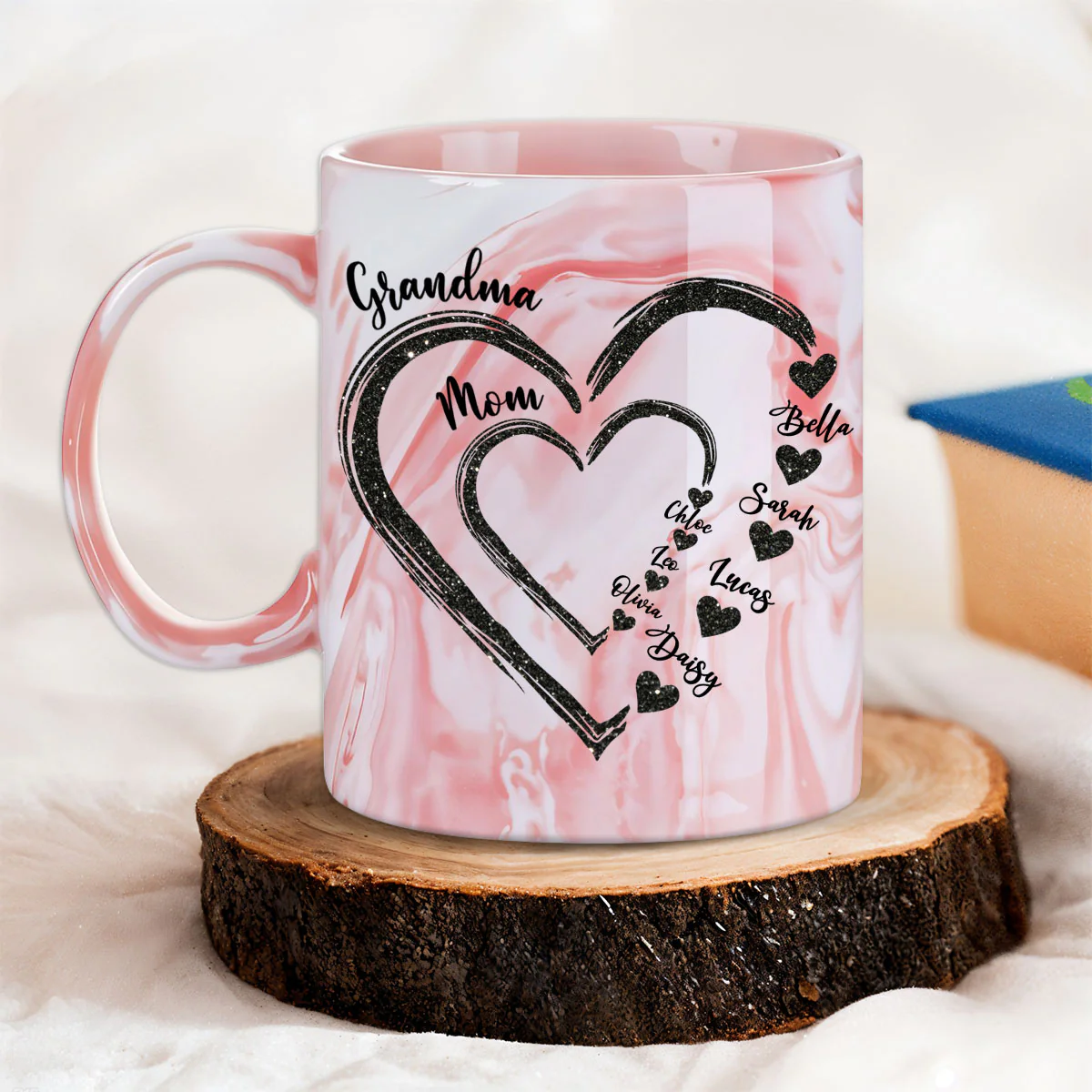 Mom Grandma Sweethearts - Personalized Custom Pink Marble Mug - Image 3