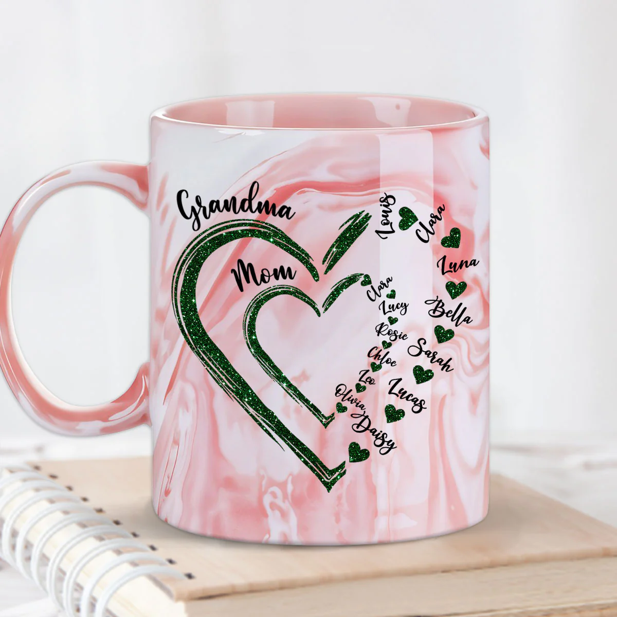Mom Grandma Sweethearts - Personalized Custom Pink Marble Mug - Image 4