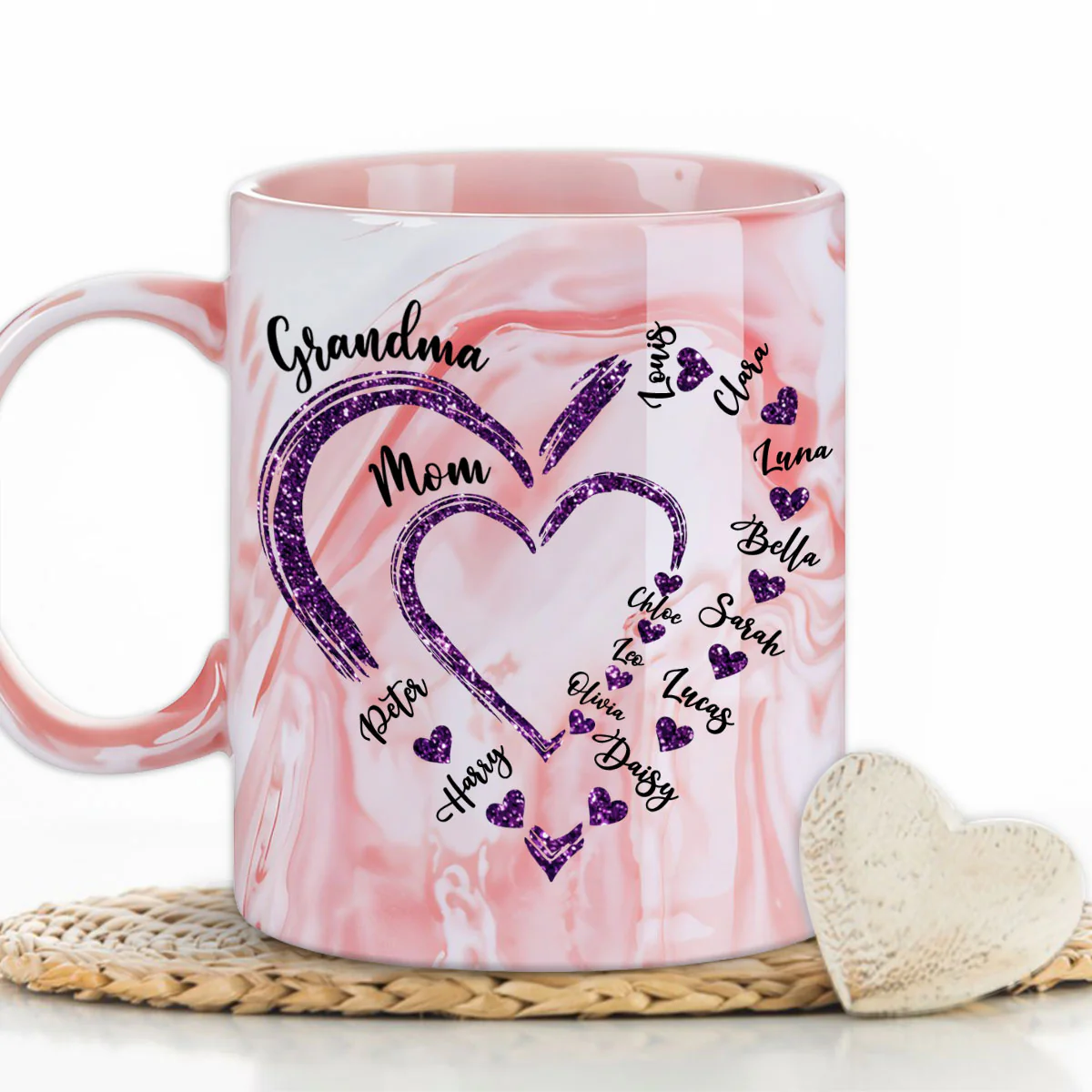 Mom Grandma Sweethearts - Personalized Custom Pink Marble Mug - Image 5